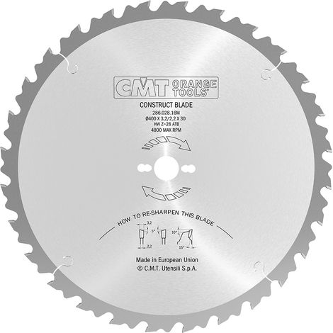286.028.16M LAME CIRCULAIRE POUR CONSTRUCTION AVEC LIMITEUR HW 400x3.2/2.2x30 Z28 5'ATB (1/5)