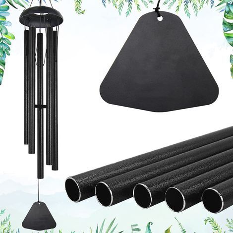 Großes Windspiel für den Außenbereich, dunkle Farbtöne, 91 cm (36 Zoll), entspannende Melodien, Gedenk-Windspiel, einzigartige personalisierte Gartendekoration, Schwarz (1/5)