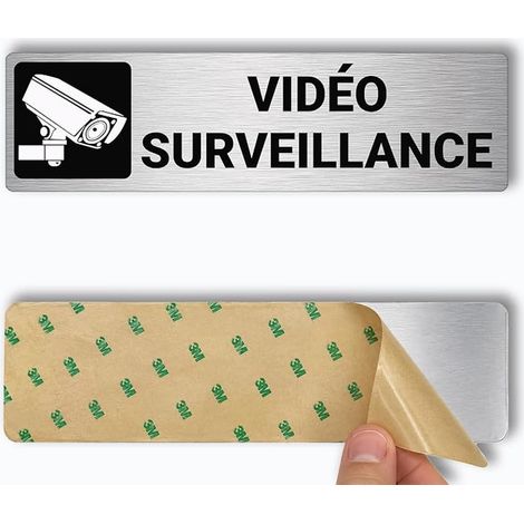 Plaque Video Surveillance 18cm x 5cm  Épaisseur 1 mm  Aluminium Brossé  Panneau Camera Surveillance avec autocollant – Pancarte Video Surveillance pour Intérieur et Extérieur (1/4)