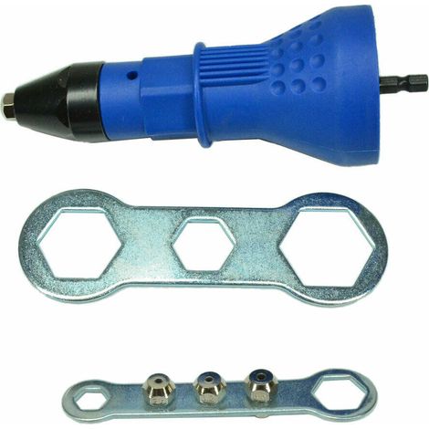 Kit d'accessoires pour perceuse électrique bleue avec riveteuse - Adaptateur pour riveteuse électrique + ensemble de riveteuse à douille, kit d'outils pour rivets aveugles (1/4)