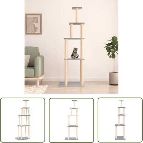 The Living Store Arbre à chat avec griffoirs en sisal gris clair 183 cm - Arbre À Chat - Tour À Chat - Meuble Pour Chat - Griffoir - Chat (1/5)