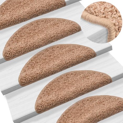 15 pcs Tapis d'escalier, Tapis de marches, Marchettes D'escalier Auto-adhésif sécurité beige 56x17x3 cm MKS29273 (1/5)