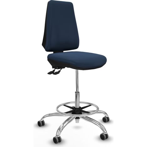 Taburete Elche AS similpiel azul marino base cromada ruedas 65mm engomadas
