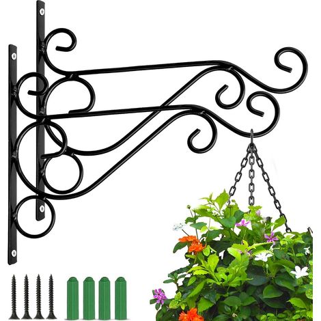 Wandhaken für Pflanzen – 2 Stück Premium schwarze Wandhalterung für Pflanzen – Aufhängehalterungen – Haken – Pflanzenkorbhalter – Metallhalterungen für (1/5)