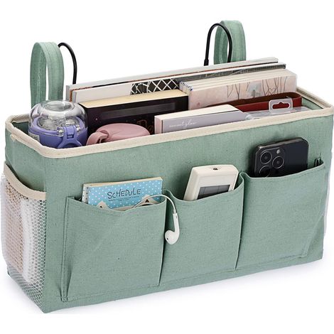 Poches de rangement à suspendre en toile de chevet avec crochet en métal réglable pour dortoir, sac multi-usage, pour maison, bureau, école, hôpital, vert (IGPUK0581) (1/5)