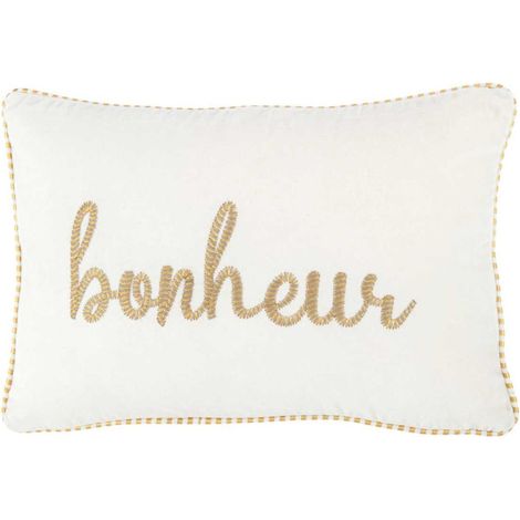Coussin Déco Bonheur "Ellis" 30x45cm Blanc (1/5)