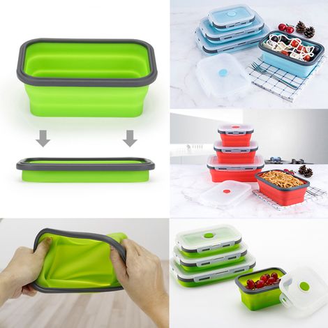 Ensemble de boîtes à lunch pliables en silicone, contenants alimentaires rectangulaires pour pique-nique, cuisine en plein air, compatibles micro-ondes et congélateur, 3 pièces, 350/500/800 ml (1/5)