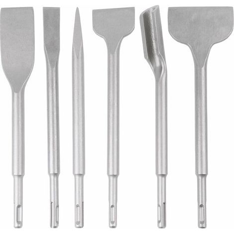 Jeu de 6PCS Burin SDS-PLUS, 25cm Longueur, Coffret Pour Enlevement de Béton et Carrelage de Sol et Mur, Burin Marteau Rotatif Foret Burin, Burins SDS-PLUS pour Perforateurs (1/4)
