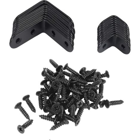 20 équerres noires en L, supports d'angle en acier inoxydable, fixations pour chaises, étagères et planches en bois (1/5)