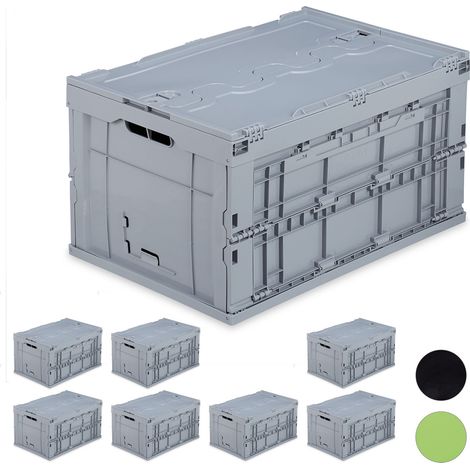 Set of 8 Relaxdays Professional Storage Boxes, Sturdy, Commercial Crate, Lidded, 60x40x32cm, Grey
