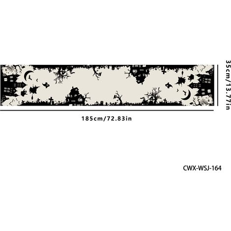 Nappe d'Halloween neuve, chemin de table, décoration de fond de bureau pour fête sur terrasse, bannière décorative pour ambiance festive - 180 x 30 cm (polyester) - 7