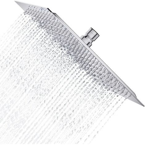 Pommeau de douche à effet pluie carré en acier inoxydable 304 ultra fin et puissant à haute pression pour salle de bain (nickel brossé) (8 pouces, 121 jets) (1/5)
