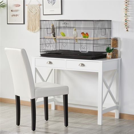 Yaheetech Gabbia Voliera per Uccelli Pappagalli Inseparabili Impilabile in Metallo e Posatoi in Legno 77,5 x 46,5 x 46 cm Nera (1/5)
