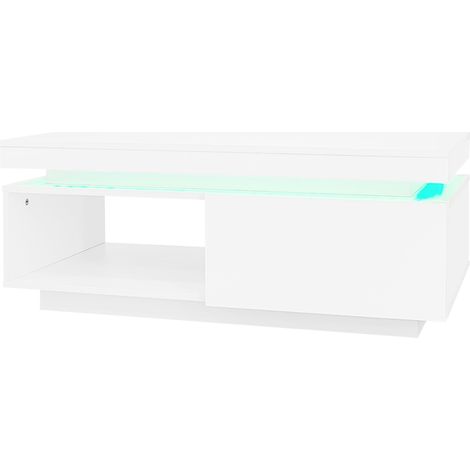 Ensemble meuble TV et table basse blanc laqué avec LED pour salon (1/5)