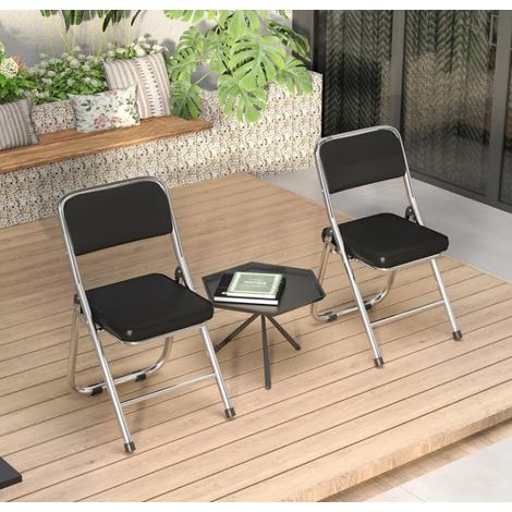Lot de 2 Chaises Pliantes Ergonomiques en Similicuir - Rembourrage Confortable & Pieds Chromé Argenté Design Élégant pour Réunions/Restaurant, Gain de Place (1/5)