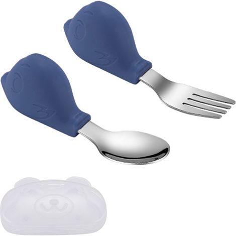 Cuillère Et Fourchette Enfant - Acier Inoxydable 304 - Poignée Silicone Alimentaire - Boîte De Transport Portable - Lot De 2 (1/5)