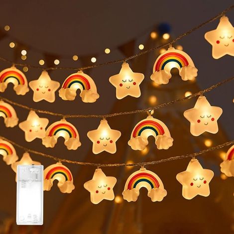 Guirlande Lumineuse à LED,avec 20 LED,3M,Forme Étoile Forme Arc-en-Ciel,à Piles,pour Noël,Chambre d'enfant,Fête, Jardin,Mariage Décoration (Blanc chaud (étoiles + arc-en-ciel)) (1/5)