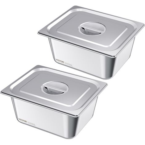 Bac Gastronorme GN 1/2, Récipient de Restauration en Acier Inoxydable 2PCs 9 L, Bac Inox Alimentaire Profondeur 14,9 cm, Anti-adhérent et Antirouille, pour Bain-marie Buffet Chauffe-plats Hôtel (1/5)