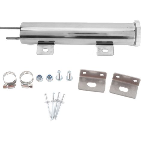 Réservoir de récupération universel en acier inoxydable 2 x 10 pouces pour radiateur, avec accessoires de montage.