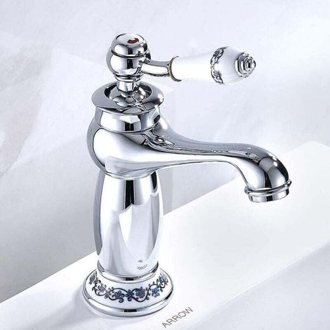 Waschtischarmatur im viktorianischen Stil – Chrom – für Badezimmer und Gäste-WCs – klassische Armatur für Warm- und Kaltwasser (Chrom) – Crezuo (1/4)