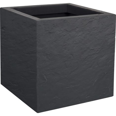 EDA – Pot de fleurs carré Volcania Up effet pierre 21 L anthracite – 100 % recyclable – Résistant au gel et anti-UV – Pour intérieur et extérieur