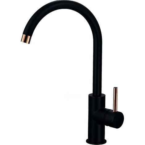 Kibath Grifo Cocina monomando ZEN acabado NEGRO ORO ROSA mate fabricado en latón (1/5)