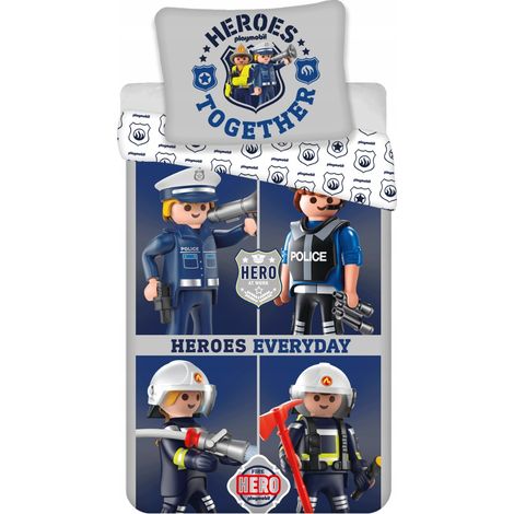 Parure de lit Playmobil en coton 140x200 70x90 Police et Pompiers