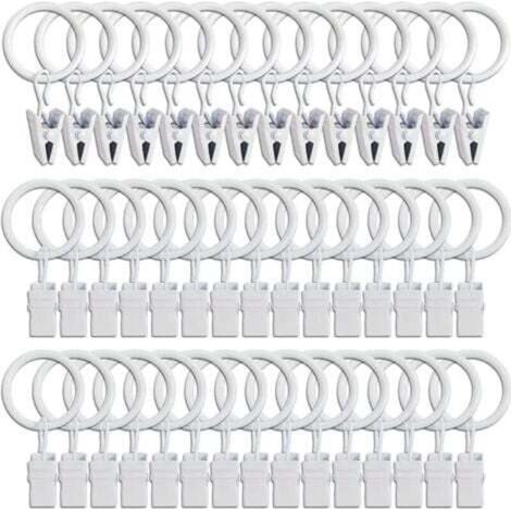 45PCS Curtain Rings with Clips - White, Sturdy Curtain Clips, Tension Rod Fixing Hooks, Decorative Hooks for Curtains and Window Frames with Metal Hole ID