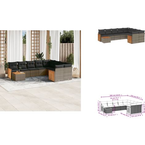 10-tlg. Garten-Sofagarnitur mit Kissen Grau Poly Rattan - Gartenmöbel - Gartensorte - Lounge Set - Rattan Möbel - Outdoor Furniture (1/3)