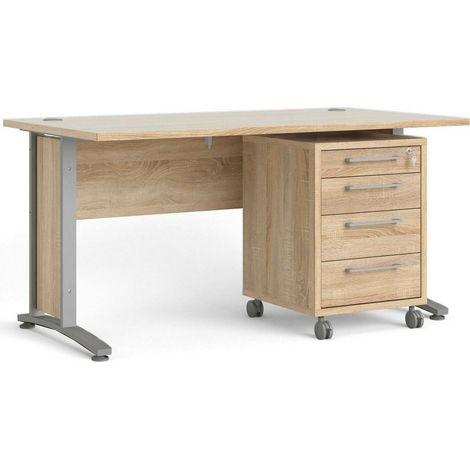 Dmora - Scrivania Azzaro, Scrittoio multiuso, Tavolo per ufficio porta PC, Piano di lavoro, 150x80 h75 cm, Grigio e Quercia (1/5)
