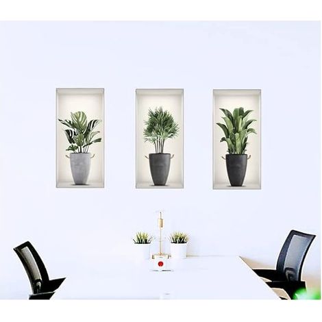 3 Pièces Autocollants de Plantes en 3D Amovibles Autocollants Muraux DIY, Décoration Art Déco Bureau Maison Salon Chambre Décoration Murale