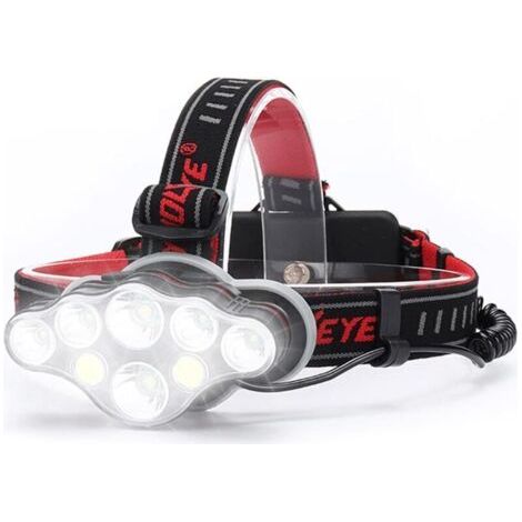 Lampe frontale rechargeable 18000 lumens 8 modes d'éclairage Angle d'inclinaison réglable à 90° Étanchéité IPX5 pour camping et course