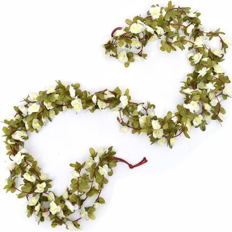 5 Pièces Guirlande de Fleurs Rose Artificielles de 2,5m, Vigne Rose Artificielle de Soie Suspendue pour Mariage Jardin Voiture Maison Décor (Blanc) (1/5)