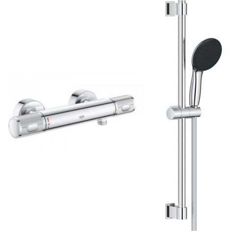 Mitigeur thermostatique de douche avec technologie Grohe TurboStat – Finition métal – Économie d'eau Grohe EcoJoy – Installation murale