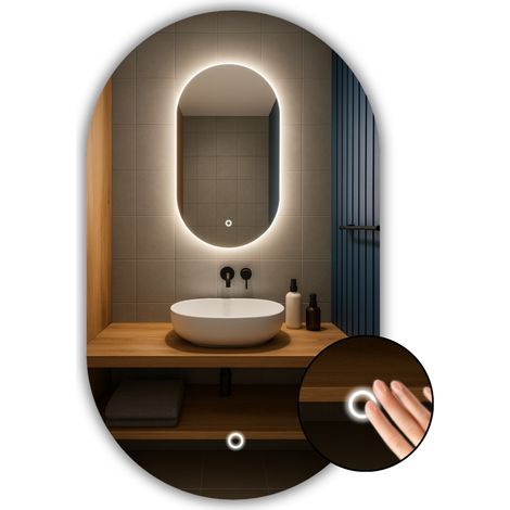Ovaler LED-Spiegel 70x95 mit Berührungsschalter, wasserdicht IP65 LUNA