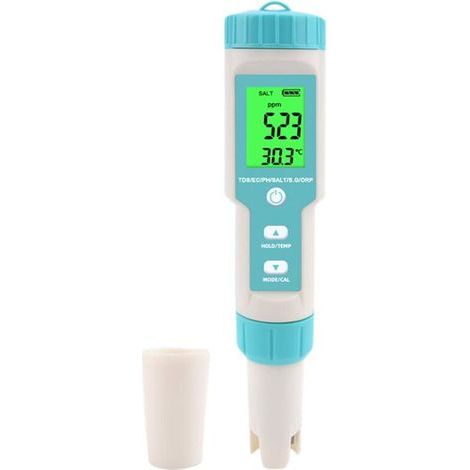 Medidor de pH 7 en 1: Salinidad/pH/Densidad específica/SDT/CE/ORP/Temperatura, analizador de calidad del agua para piscinas, hidroponía, agua potable y acuarios (1/5)