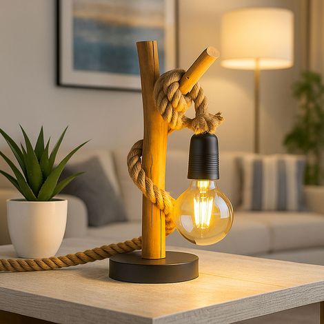 Tischlampe Tischleuchte Holzlampe Eukalyptus Nachttischlampe Wohnzimmerlampe Beistellleuchte braun, 1x E27, DxH 15 x 40 cm