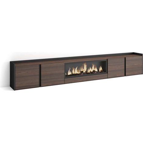 Mueble TV Alcaucín-02 de 315x50x35 cm con chimenea eléctrica XXL, color roble oscuro y negro (1/4)