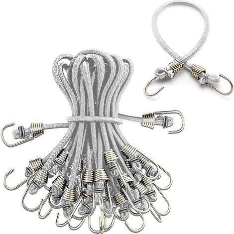 Lot de 10 mini tendeurs élastiques blancs avec crochets en métal pour vélos, porte-câbles, tentes, chariots, etc (1/5)