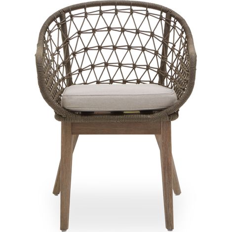 Interiors by Premier Rattan Armchair, Airy Single Chair with Grey Cushioning Dining Chair, Wooden Legs Outdoor Chair, Hand-woven (1/5)