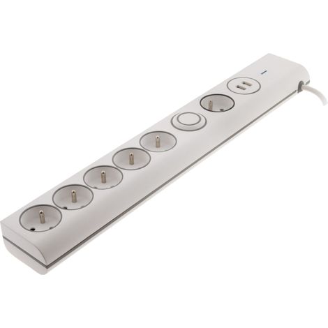 Thomson – Multiprise parafoudre 4 prises 2P+T + 2 ports USB 2.4A – Protection 19 500A – Câble 1,9m – Installation horizontale/verticale