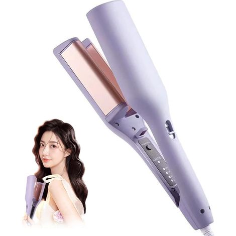 Fer à boucler romantique violet - Forme en V ionique + Chauffage rapide + Température réglable - Boucleur effet vague d'eau / Outil de coiffure / Boucleur en V - Ondulations parfaites pour une coiffur (1/5)