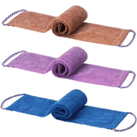 Lot de 3 gants de toilette exfoliants africains, grattoir de dos avec poignées, éponge réticulée pour douche, lisseur de peau (bleu, violet, café) (1/5)