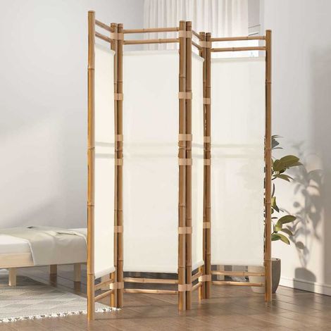 Cloison de séparation pliante 4 panneaux-Paravent 160 cm Bambou et toile 447229 (1/5)