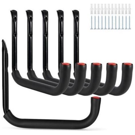 Garage Hooks, 6 Pack Wall Mounted Storage Tool Holders with 25 x 23cm Giant Arm, Heavy Duty and Suitable for Garden Tools, Ladders, Bikes and Bulky Objects - 25 x 23cm (1/4)