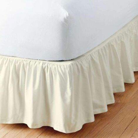 Cache-sommier à volants, cache-sommier, cache-sommier en polyester, cache-sommier à trois côtés (beige, 135 x 200 cm - hauteur 38 cm)