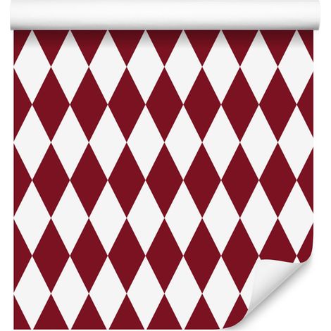 Carta da parati Arlecchino Diamante, Rosso e Bianco, Sfondo Rosso, 50x1000 cm (1/5)