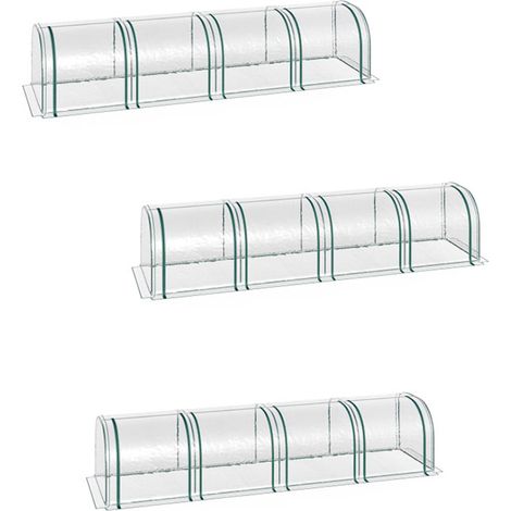 3er-Set tunnelgewächshaus, 4 Fenster mit Reißverschluss, Stahlrahmen, robuste Plane, transparent, 395 x 100 x 80cm