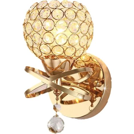 Lampada da parete in cristallo, struttura dorata, paralume bianco trasparente 1E27, L605/1 FGD (1/5)