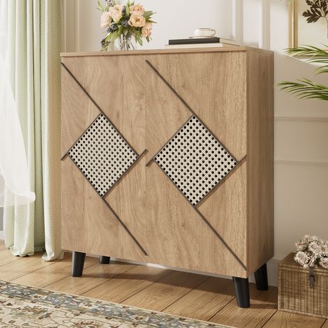Zapatero 80 x 32 x 91 cm con puertas cerradas y motivo de ratán HAVRYA (1/5)